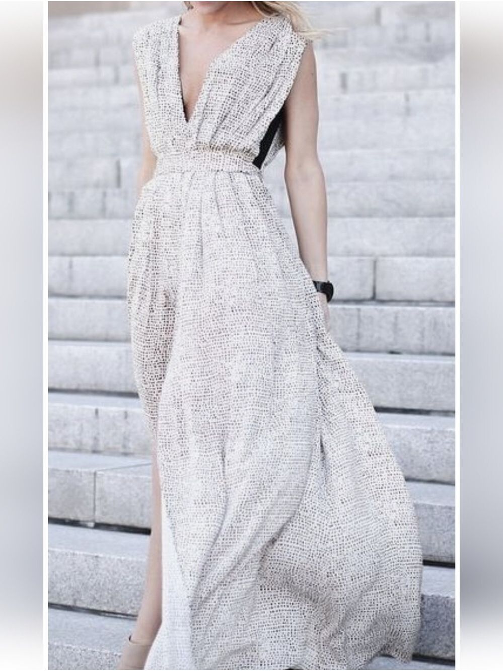 L'Agence Sleeveless Maxi Dress Ivory Dot Print Size 8
